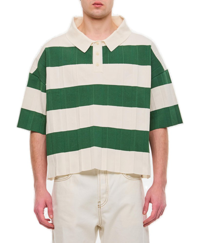 Jacquemus Striped Pleated Polo In Green
