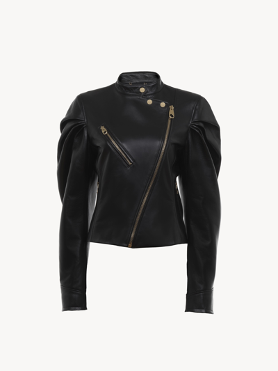 Chloé Asymmetrical Biker Leather Jacket Black Size 4 100% Lambskin