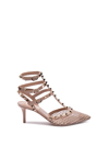 Valentino Garavani Rockstud 65 Embellished Leather Pumps In Beige