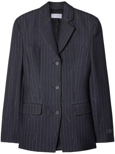 Off-white Pinstripe Fitted 3 Button Jacket In Grey