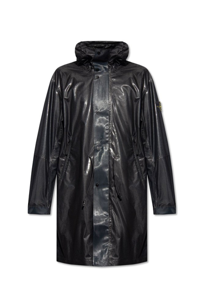 Stone Island Waterproof Hooded Coat In Black