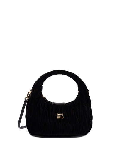 Miu Miu `wander` Matelassé Velvet Mini Hobo Bag In Black  