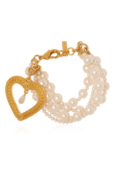 Moschino Heart Charm Embellished Bracelet In Gold