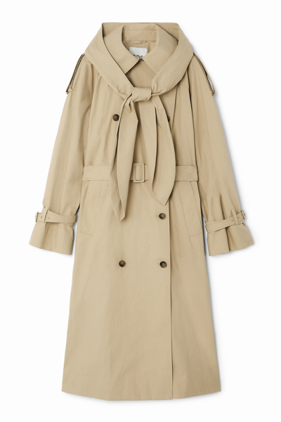 Cos Hooded Trench Coat In Beige