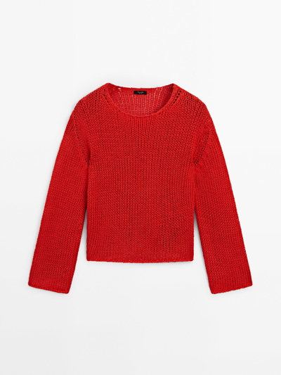 Massimo Dutti Crew Neck Knit Sweater In Red