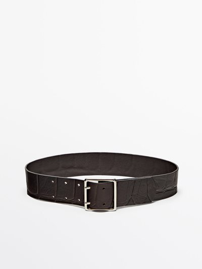 Massimo Dutti Leather Belt With Square Buckle In Brown