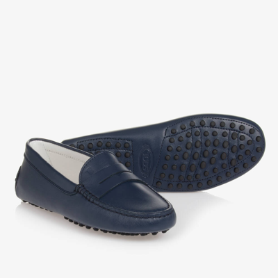 Tod's Kids' Leather Mocassino Gommini Driving Shoes In Blue