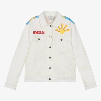 Stella Mccartney Kids Teen Girls Ivory Denim Embroidered Jacket In White