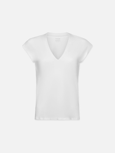 Frame Le Mid Rise V Neck T-shirt Blanc Cotton In White