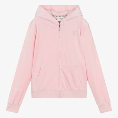 Juicy Couture Teen Girls Pale Pink Velour Zip-up Top