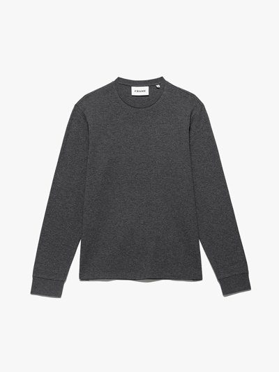 Frame Duo Fold Long Sleeve Crew Heather Charcoal Grey Cotton In Grey