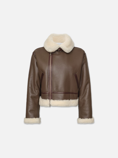 Frame Boxy Shearling Jacket Chocolate Brown Leather