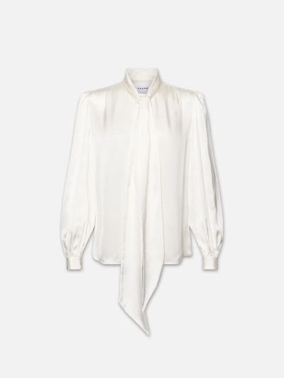 Frame Femme Tie Neck Blouse Top Off White 100% Silk