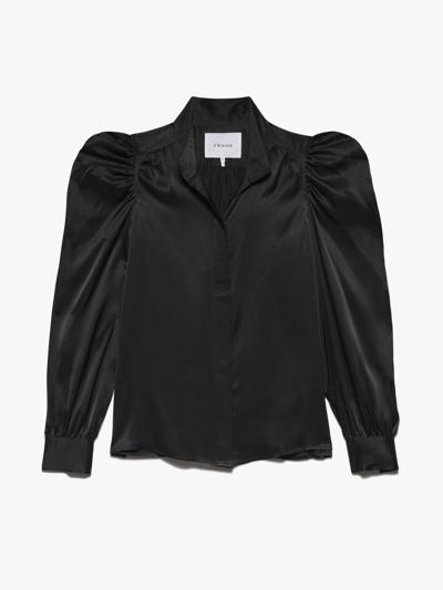 Frame Gillian Long Sleeve Top Noir 100% Silk In Black