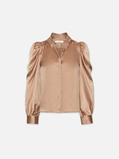 Frame Gillian Long Sleeve Top Blush 100% Silk In Brown