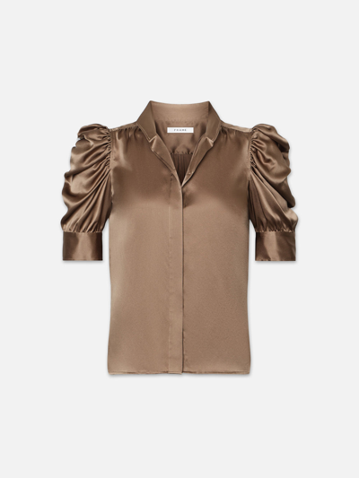 Frame Gillian Blouse Top Earth Silk In Brown