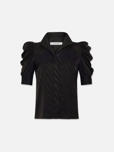Frame Womens Black Gillian Puff-sleeved Woven Top