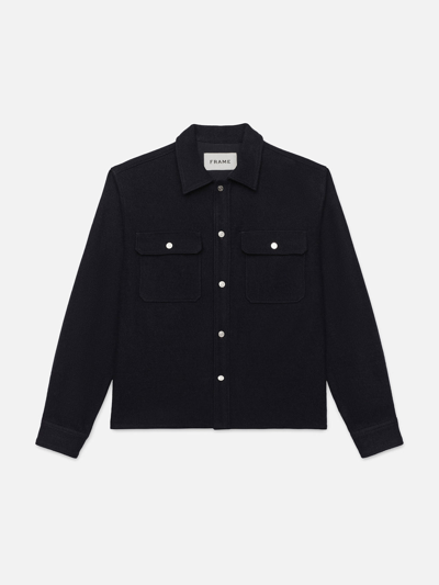 Frame Textured Overshirt Jacket Dark Navy Cotton In Black