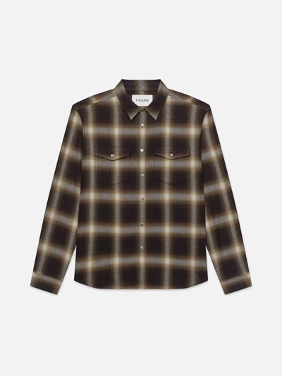 Frame Brushed Cotton Plaid Shirt Marron 100% Cotton In Green