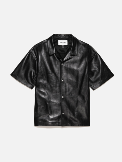 Frame Short Sleeve Leather Camp Shirt Black