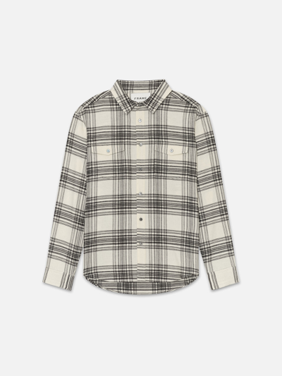 Frame Checked Cotton Shirt In White