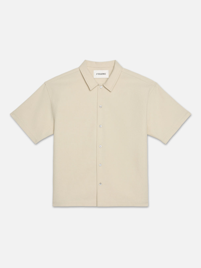 Frame Waffle Textured Short Sleeve Shirt Beige 100% Cotton In Brown