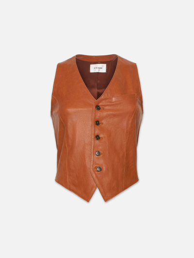 Frame Button Up Leather Waistcoat Light Whiskey In Brown