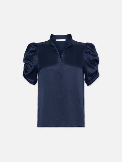Frame Puff Sleeve Blouse Top Navy Silk In Blue