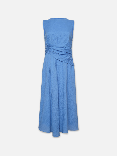 Frame Ruched Sleeveless Midi Dress Coastal Blue Cotton