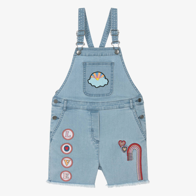 Stella Mccartney Kids Girls Blue Denim Badges Dungarees Shorts In Light Blue