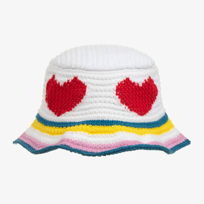 Stella Mccartney Kids Girls White Cotton Crochet Heart Hat In Ivory