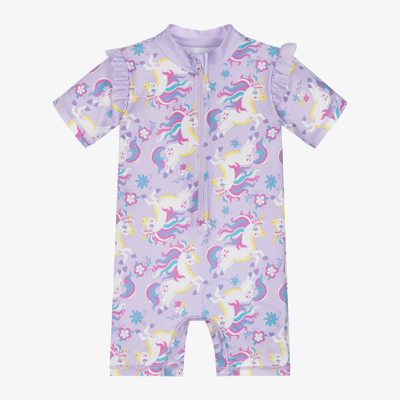 Soli Swim Babies' Girls Purple Unicorn Sun Suit (upf50+)