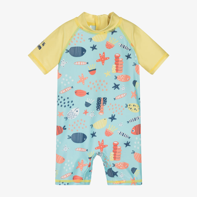 Soli Swim Babies' Boys Blue Sealife Sun Suit (upf50+) In Yellow