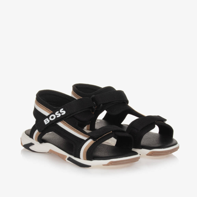 Hugo Boss Kids' Boss Boys Black Canvas Velcro Sandals