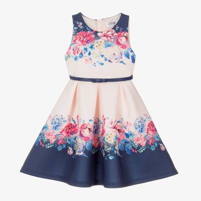 Iame Kids'  Girls Pink & Blue Floral Belted Dress