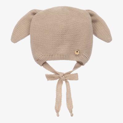 Jamiks Beige Cotton Knit Bunny Ears Baby Hat