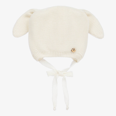Jamiks Ivory Cotton Knit Bunny Ears Baby Hat