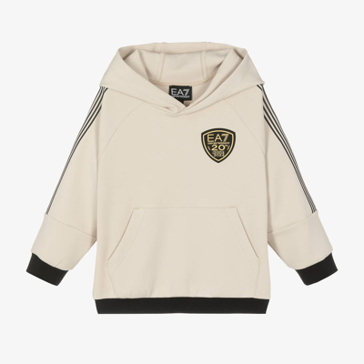 Ea7 Kids'  Emporio Armani Boys Beige Striped Cotton Hoodie