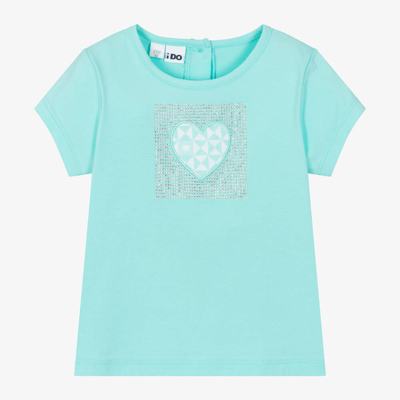 Ido Baby Kids'  Girls Blue Cotton Glitter Heart T-shirt