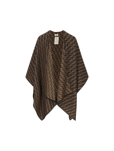 Fendi Allover Ff Jacquard Poncho In Brown