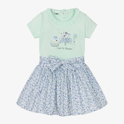 Ido Baby Kids'  Girls Green Cotton Floral Skirt Set