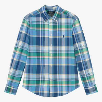 Ralph Lauren Teen Boys Blue & Green Check Cotton Shirt In Multi