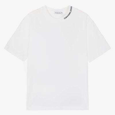 Calvin Klein Teen Boys White Cotton Relaxed Fit T-shirt