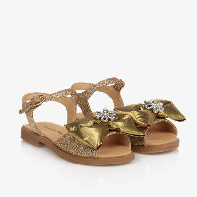 Childrensalon Occasions Kids' Girls Glittery Gold Satin Bow Sandals