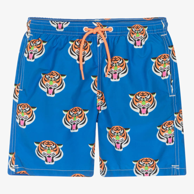 Mc2 Saint Barth Teen Boys Blue Tiger Swim Shorts