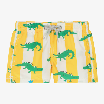 Mc2 Saint Barth Babies'  Boys Striped Crocodile Swim Shorts In Yellow