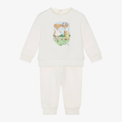 Ralph Lauren Ivory Polo Bear Cotton Baby Tracksuit In White