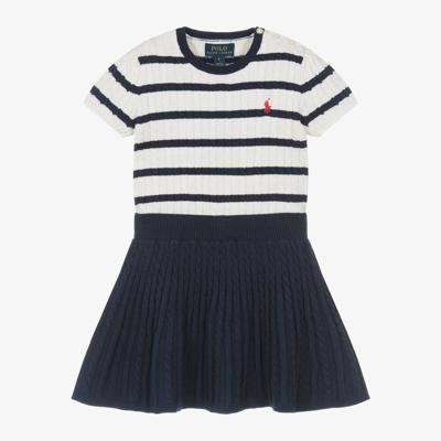 Ralph Lauren Kids' Girls Navy Blue Cotton Cable Knit Skirt Set In Multi