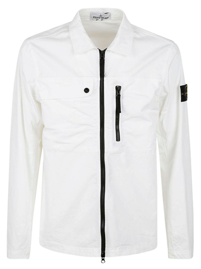 Stone Island Zip Up Collared Jacket In White