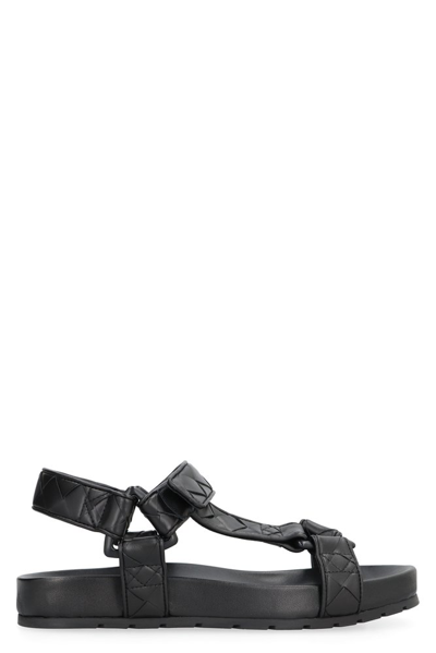 Bottega Veneta Trip Woven Leather Sporty Sandals In Black